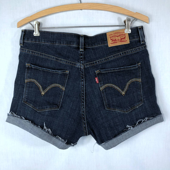 Levi's Denim - Levis Jean Shorts Dark Wash Size 8 Mid Cut Offs